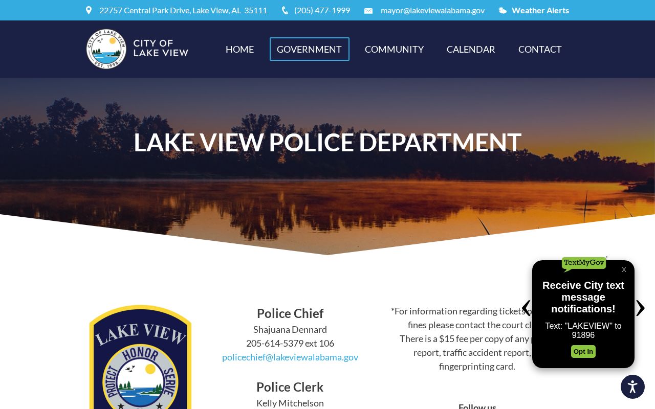 Official Lake View Police Department contact and report information page