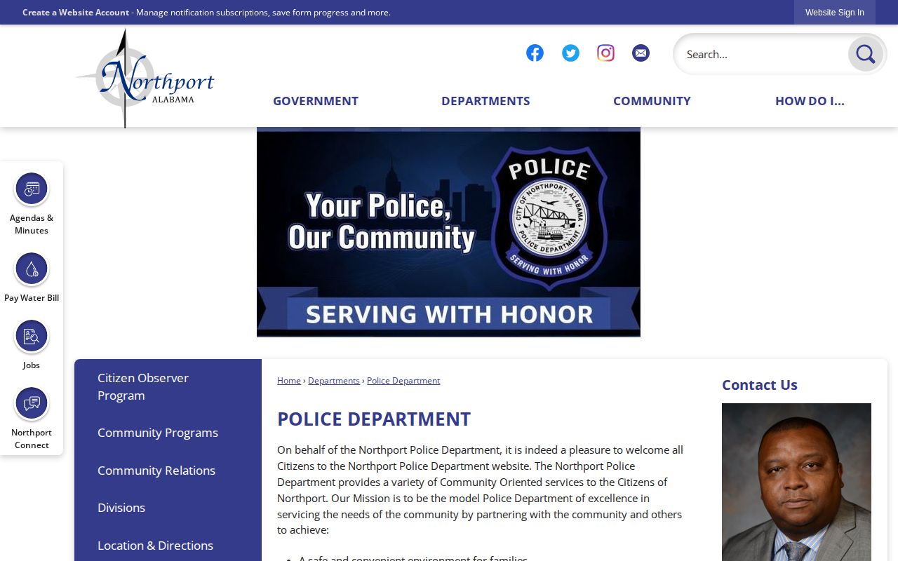 Official Northport Police Department contact page