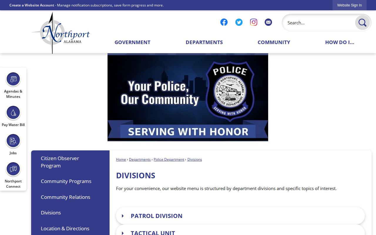 Northport Police Records Division information page