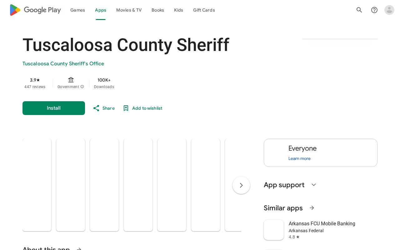 Official Tuscaloosa County Sheriff app listing with inmate search features