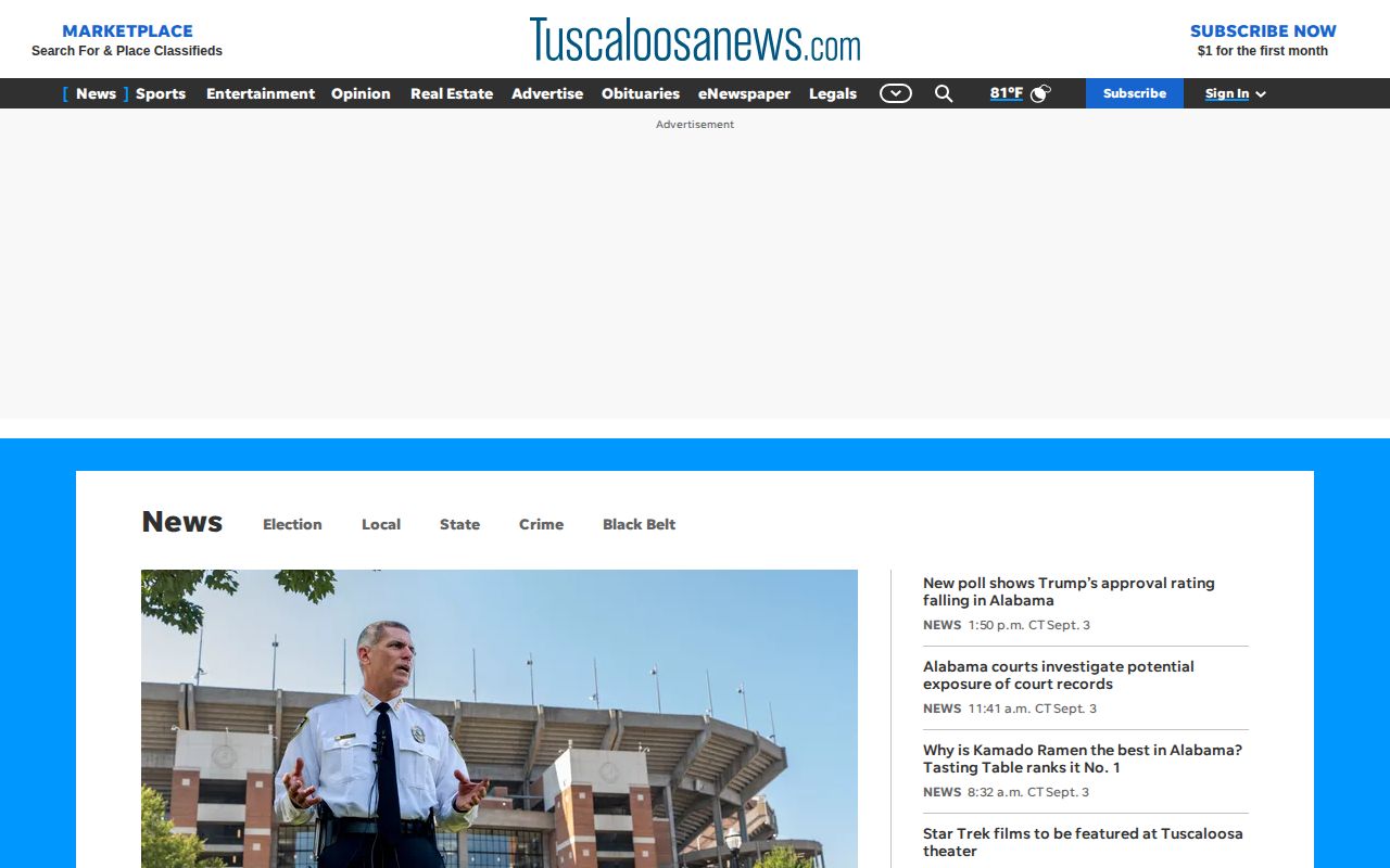 Tuscaloosa News local newsroom used for selected arrest reporting