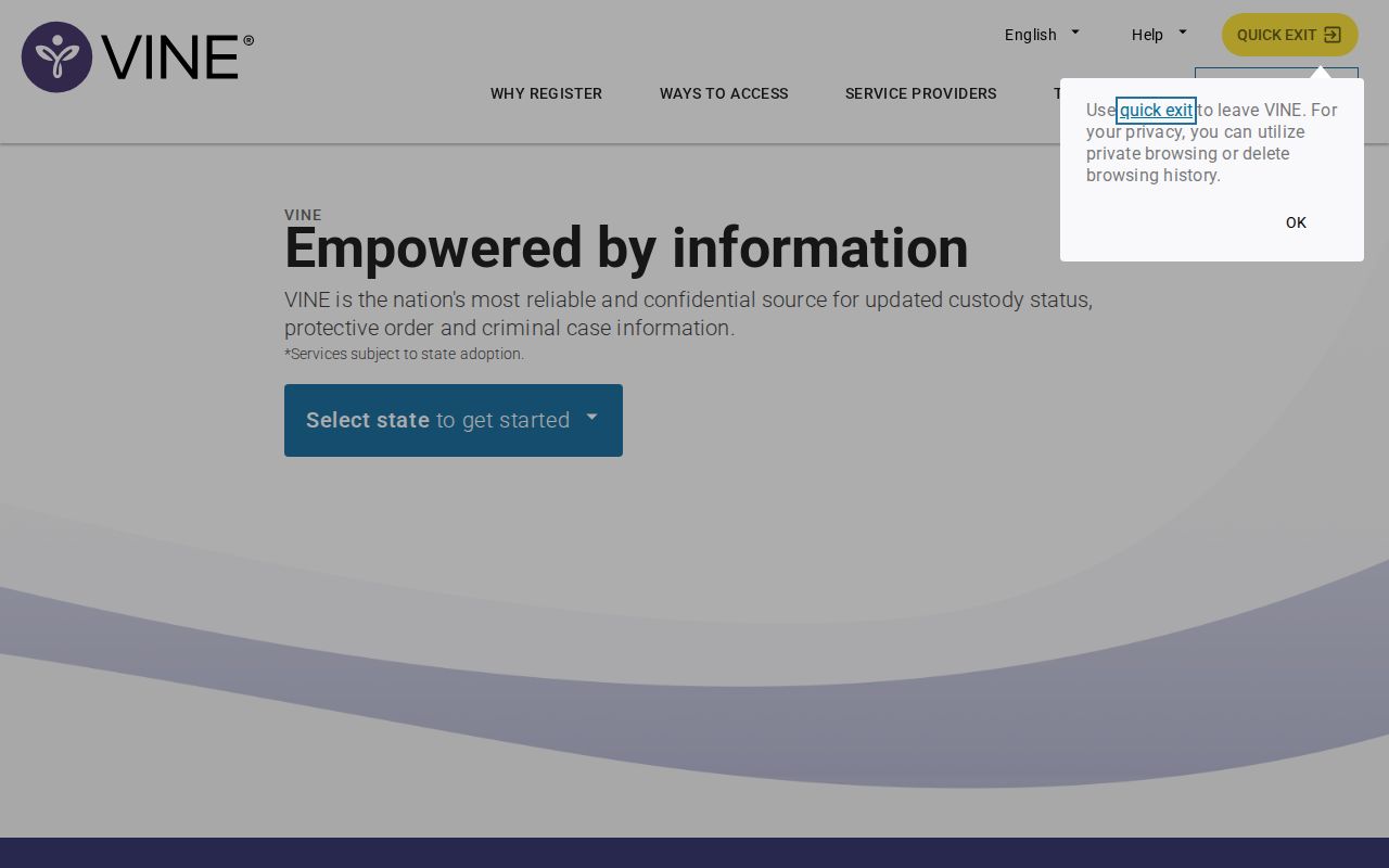 Official VINELink person and custody search interface